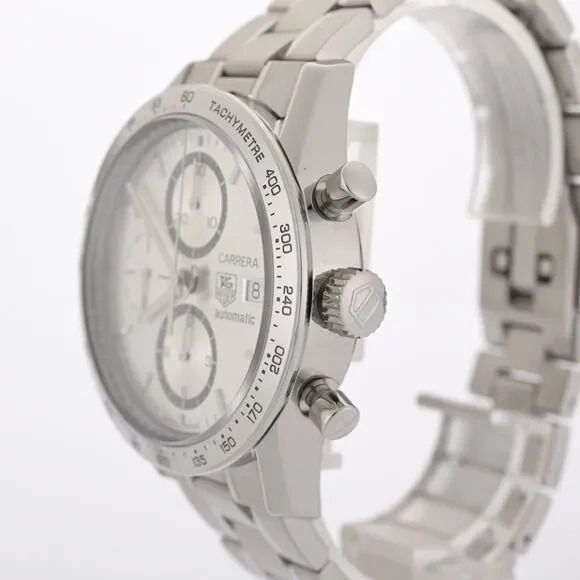 TAG Heuer Carrera Chronograph CV2017 Silver 41mm Men's Watch Full Set